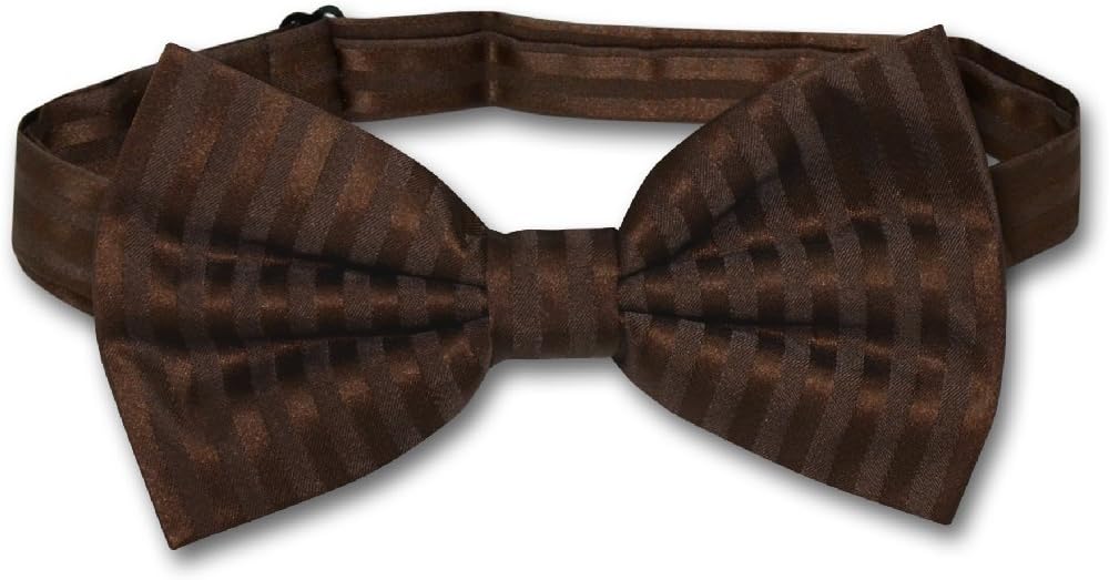 Vesuvio Napoli Men's Dress Vest & BOWTie CHOCOLATE BROWN Color Striped Design Bow Tie Set