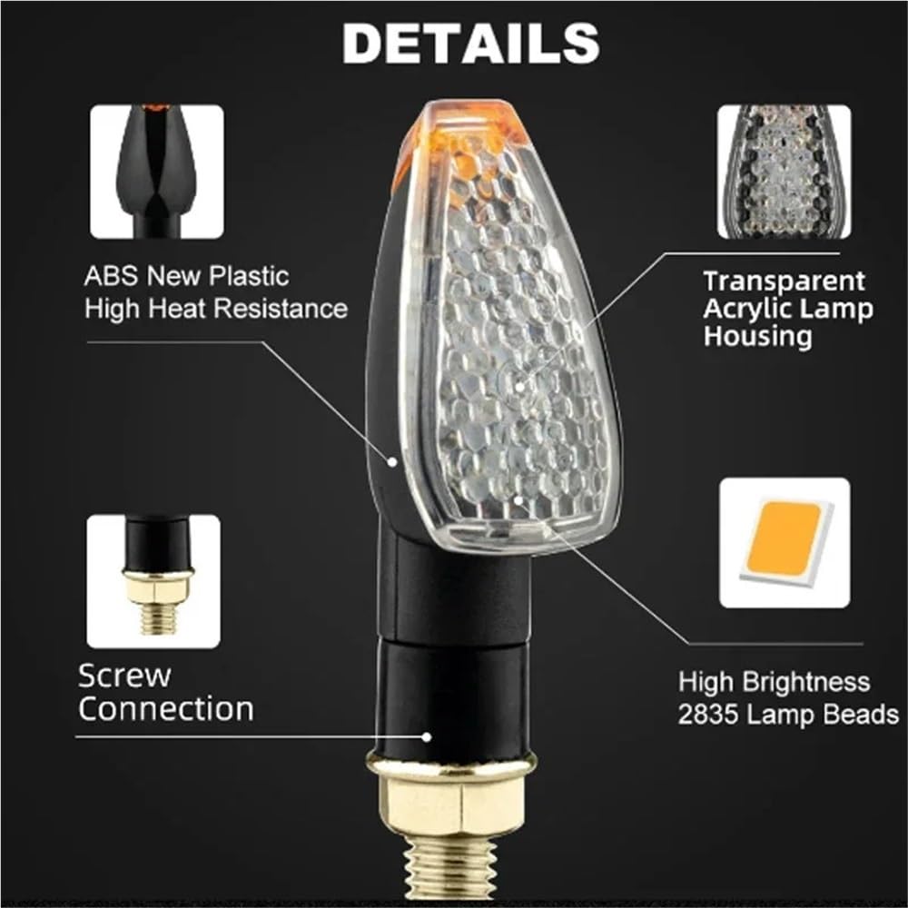 Faro Posteriore Stop Running Luci di direzione per motocicletta da 12 V, 14 LED, luce ambra, indicatore posteriore, segnalazione per