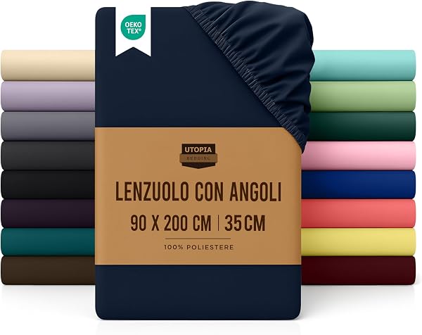 Utopia Bedding Lenzuolo con Angoli Una Piazza e Mezza Francese - 120x200cm - Bianco - Certifié Oeko-TEX - Microfibra Spazzolata - Lenzuolo Sotto con Angoli Elasticizzato - 2