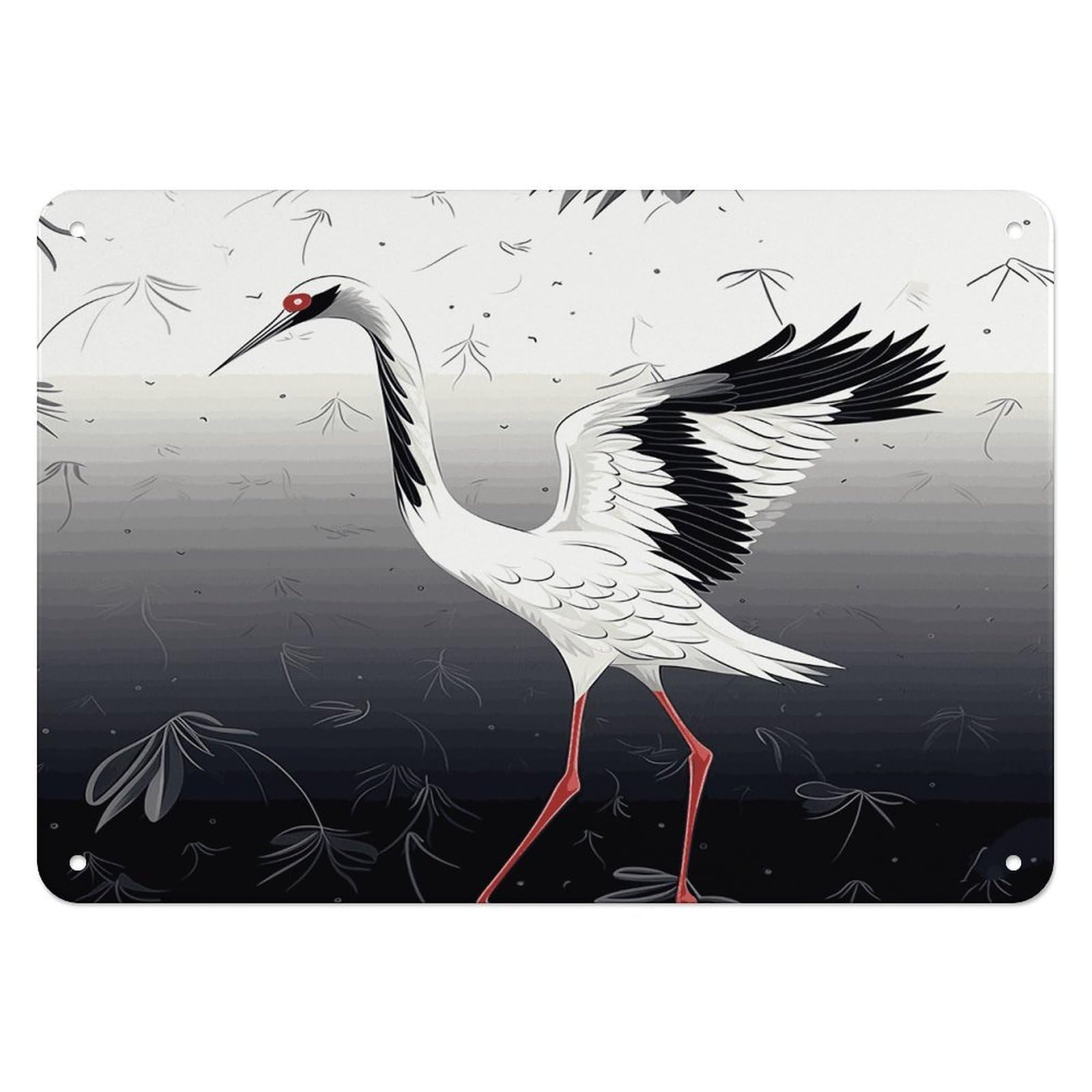 Fekiloot Style Japanese Crane Wall Decor Iron Painting Metal Sign