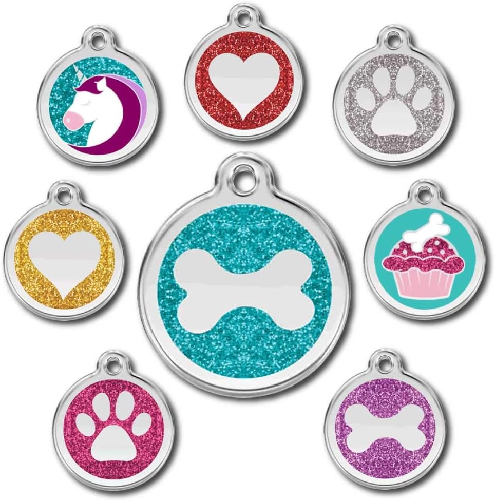 Love Your Pets Deluxe Pet ID Tags - Deep Engraved, Glitter & Stainless Steel Dog Tags - Now Selling on Amazon - Paw, Heart, Bone Pet Tags, Dog Tags, Cat Tags - Most Ship Next Day