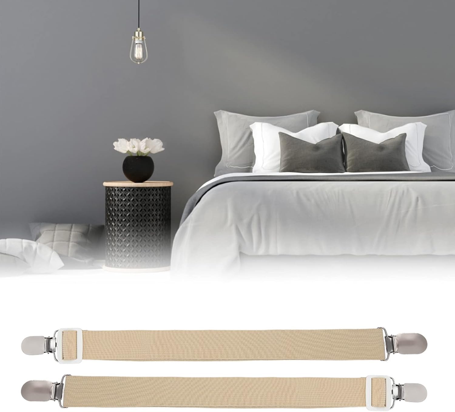 Horoper Bed Sheet Straps 2Pcs Multipurpose Bed Sheet Holders Fitted Sheet Clips Sheet Suspenders Mattress Fasteners Corner Clips for Bed Mattress Cover Fitted(Khaki)