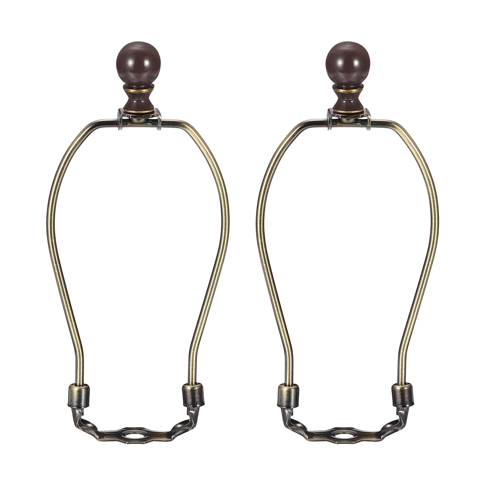 PATIKIL 2 Set 7" Lamp Shade Harp Holder, Heavy Duty Detachable Lampshade Brackets with 1.46" Height Solid Metal Finial Shade Holder for Table and Floor Lamps, Bronze/Brown