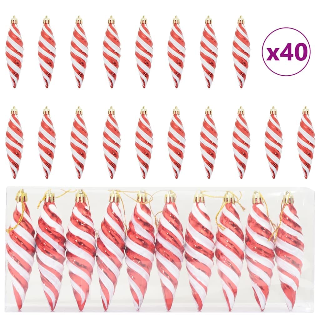 40 Stück Weihnachtliche Spiralform Kugel, Rot Kunststoff Christbaumschmuck Set, 3x11cm Modernes Weihnachtsbaum Deko Ornament, Bruchfeste Hängende Dekoration für Innen-