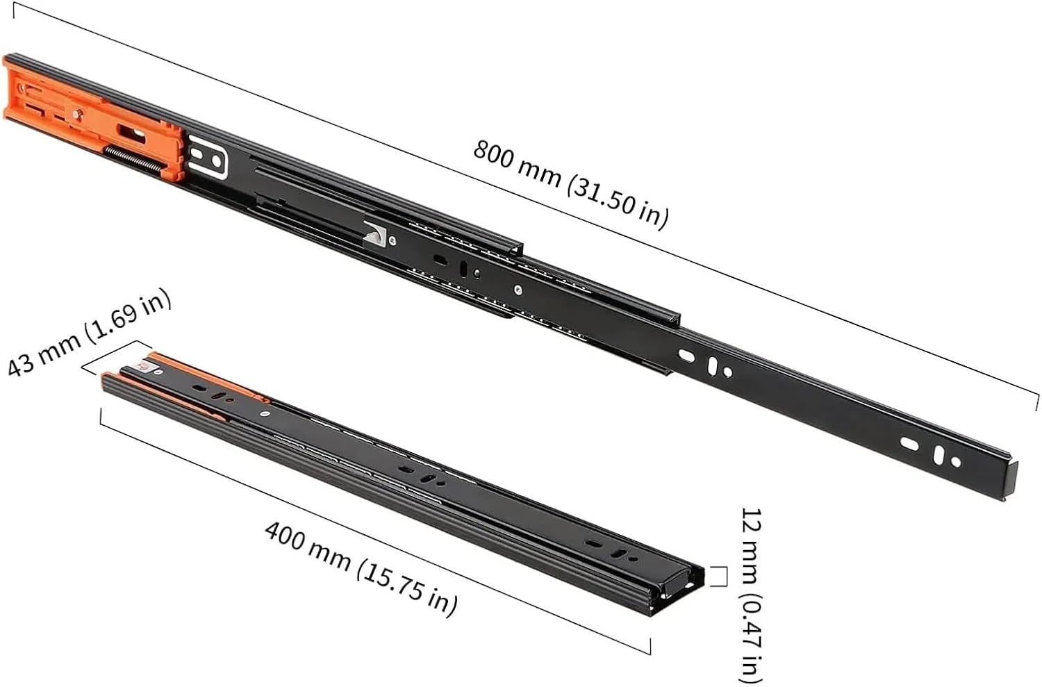 2-Pack Buffer Drawer Slides - 12-20 Inch Track Width 45mm Mute Three-Section Rail for Furniture Hardware(2pcs 18)