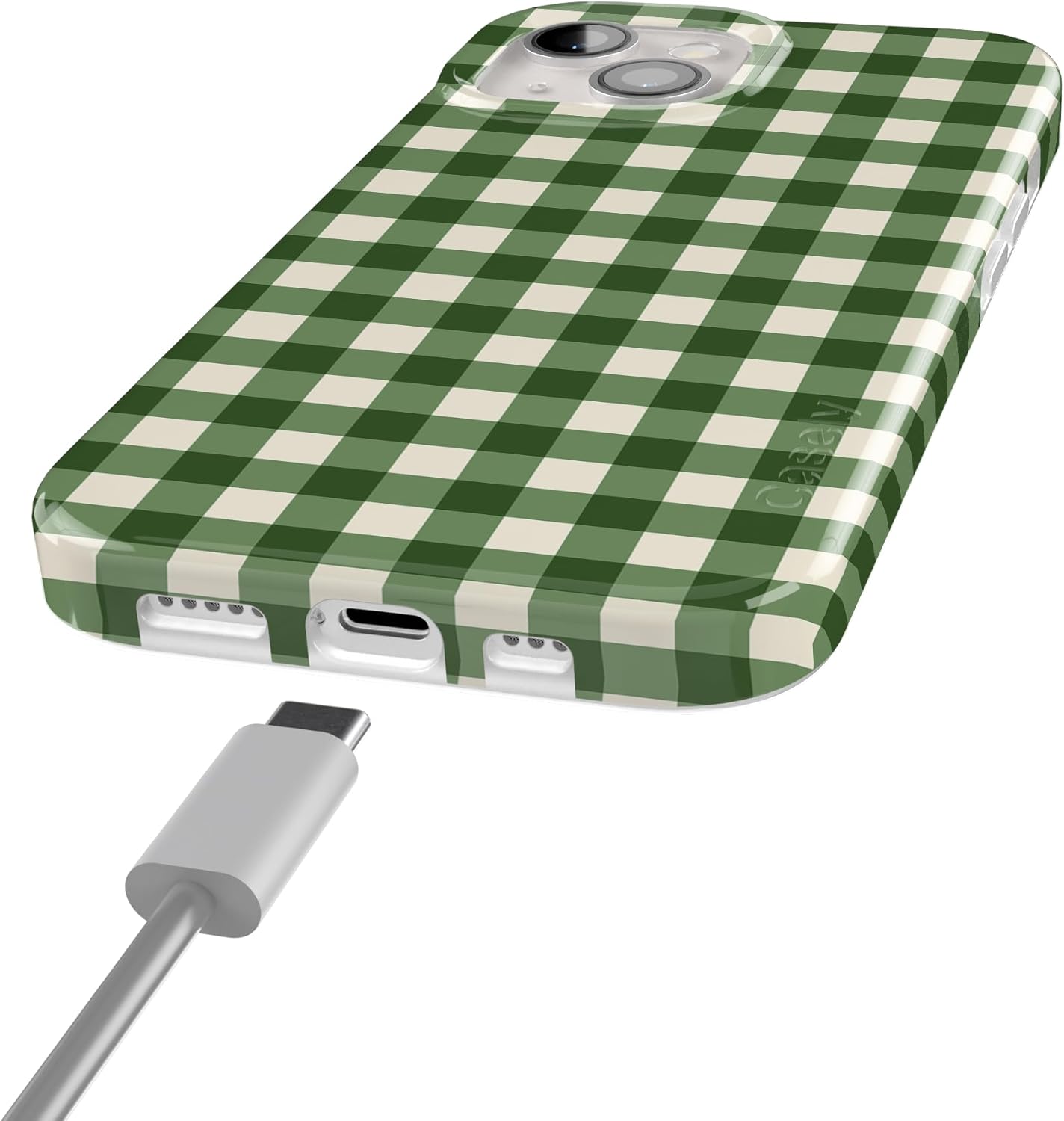 Casely iPhone 15 Case | Checked Twice | Green Plaid | Compatible with MagSafe | Classic Ultra Slim Design
