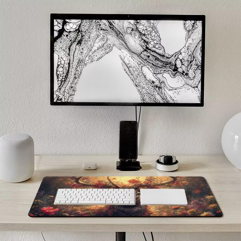 Tappetino Mouse Gaming XXL 1600 x 800 mm Tappetino Antiscivolo Sottomano Da Scrivania Per Mouse e Tastiera, Con Base In Gomma Antiscivolo, Lavabile, Mouse Pad foresta cervo, Regalo per Uomo L-843