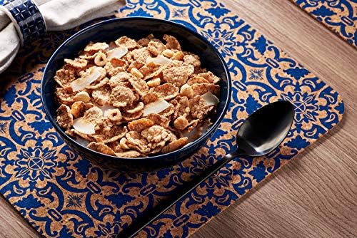 BrasCoreta Blue Tile Pattern Design 100% Natural Cork 40x30x0.3cm Table Mats, Set of 4. Slim, Flexible, Heat Resistant and Surface Protector.