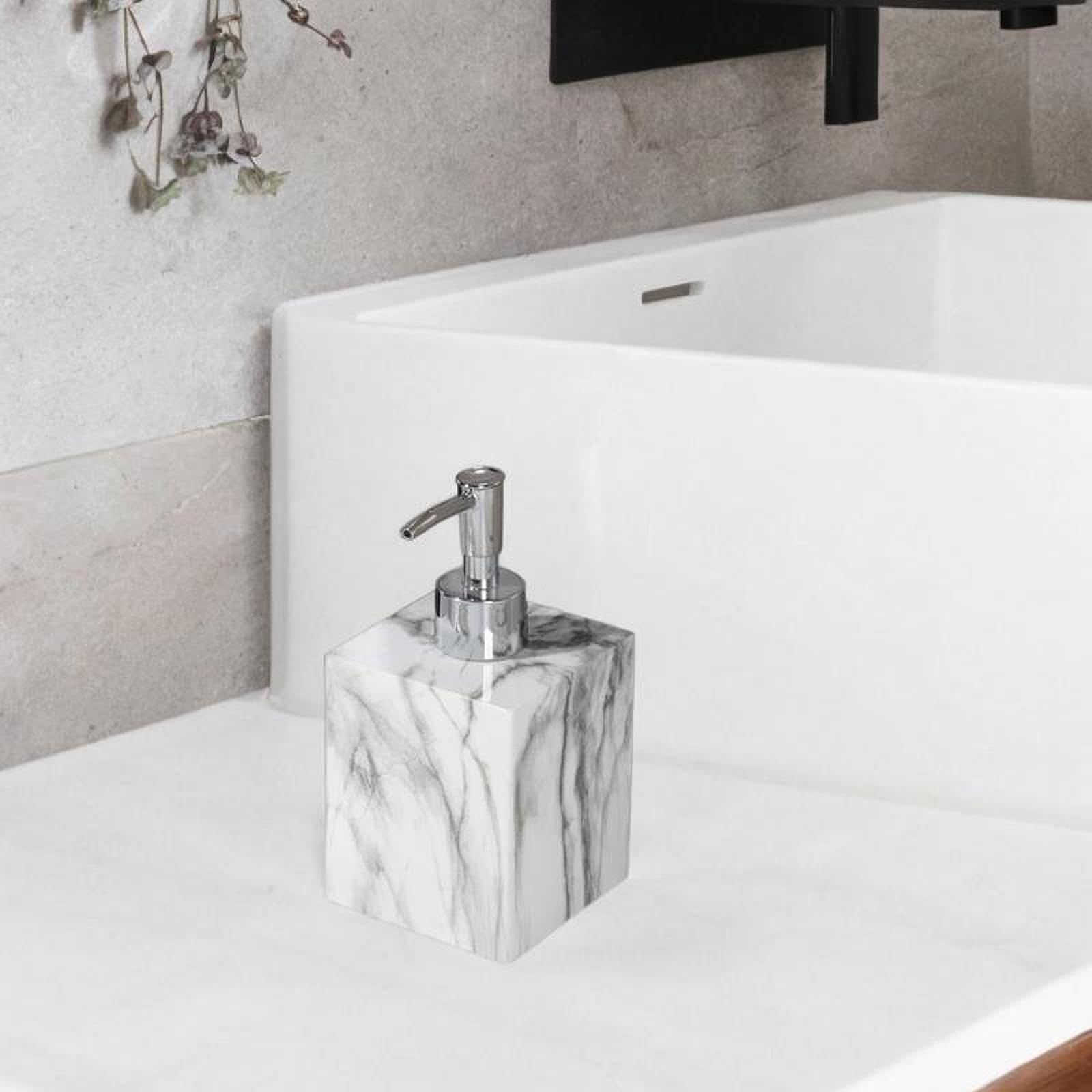 perfk Distributore di Sapone Liquido per Le Mani, distributore di Sapone con Texture in Marmo, distributore di Sapone in Resina da 400 ml, Contenitore per, Testa Argentata Bianca