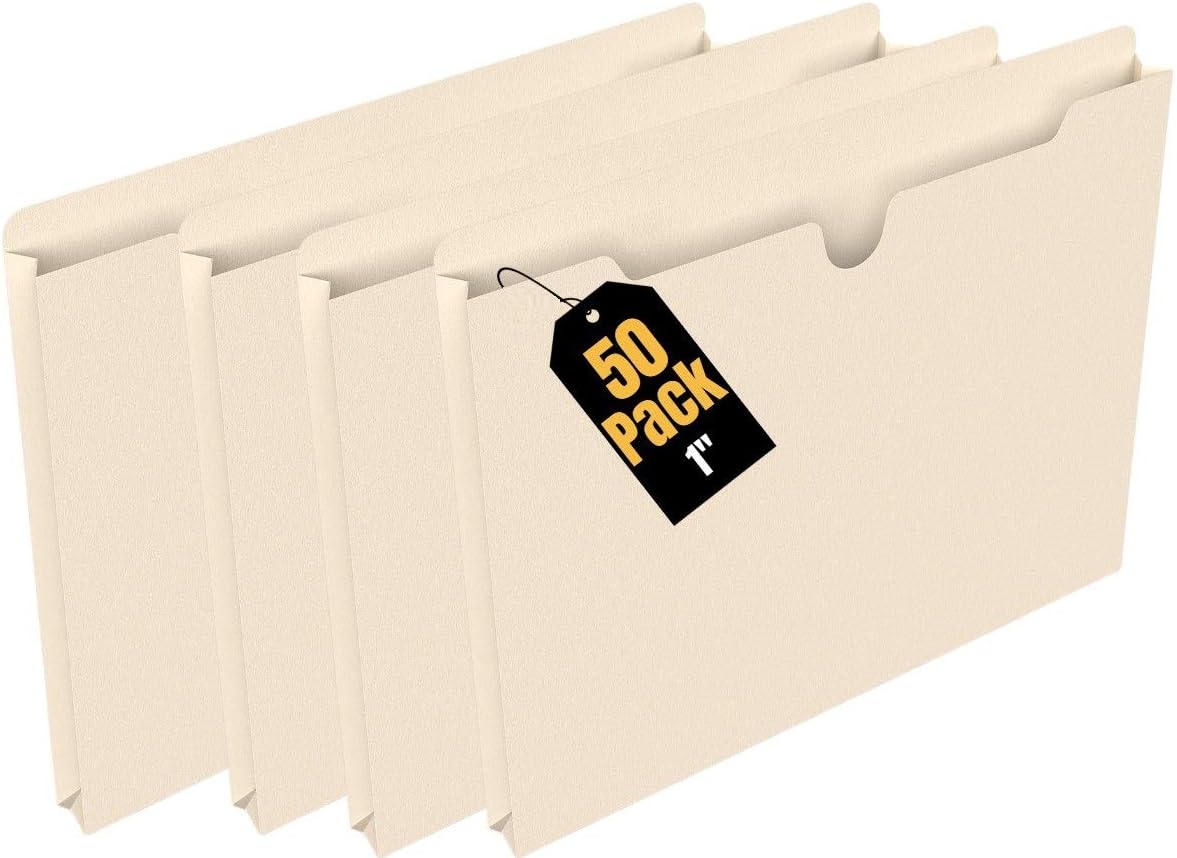 1InTheOffice Manila Expanding File Jacket, 1", Letter,"50 Pack" (1 Inch) : Office Products