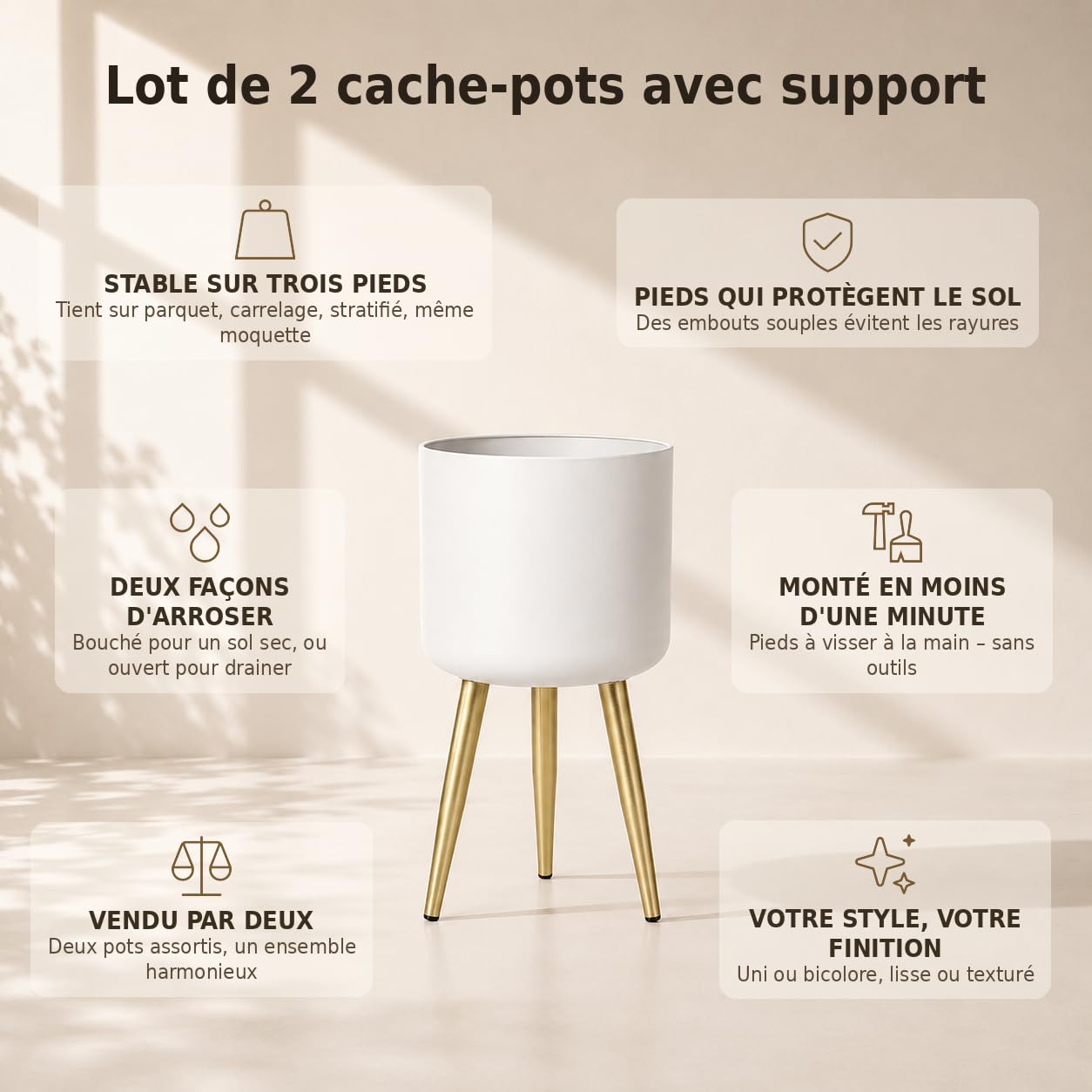 Leewadee Métal Pots de Fleurs sur Pied Lot de 2 Cache-Pot Support