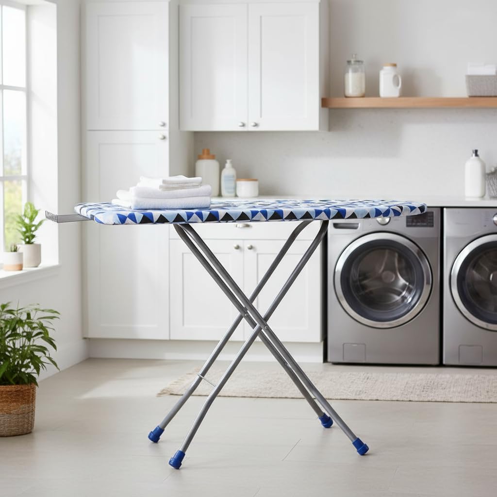 FLIPZON Wooden Self Standing 18" Unique Folding Premium Ironing Board/Table with Iron Holder, Foldable & Adjustable (122 x 47cm) - (Make in India) (Blue) 2
