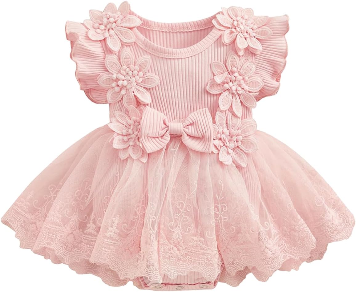 Baby Girl Romper Dress, Newborn Infant Flower Lace Embroidery Ruffle Boho Princess Dresses Half 1st Birthday Gift Cake Smash Outfits Photoshoot Clothes 0-18 Months