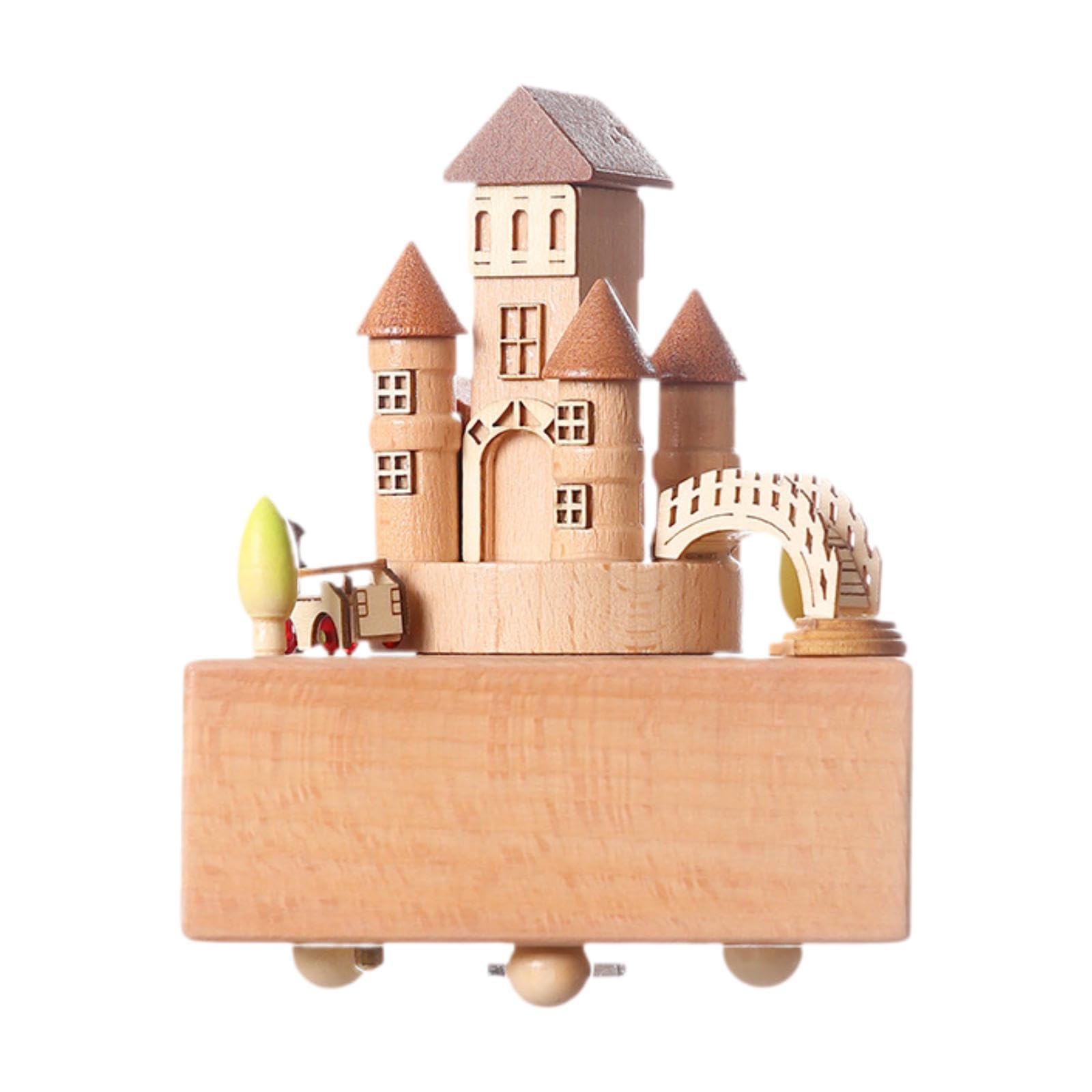 Milageto Caja de Música Giratoria, Regalos, Artesanías, Reproduce Música, Adorno de Madera Versátil, Diseño de Castillo