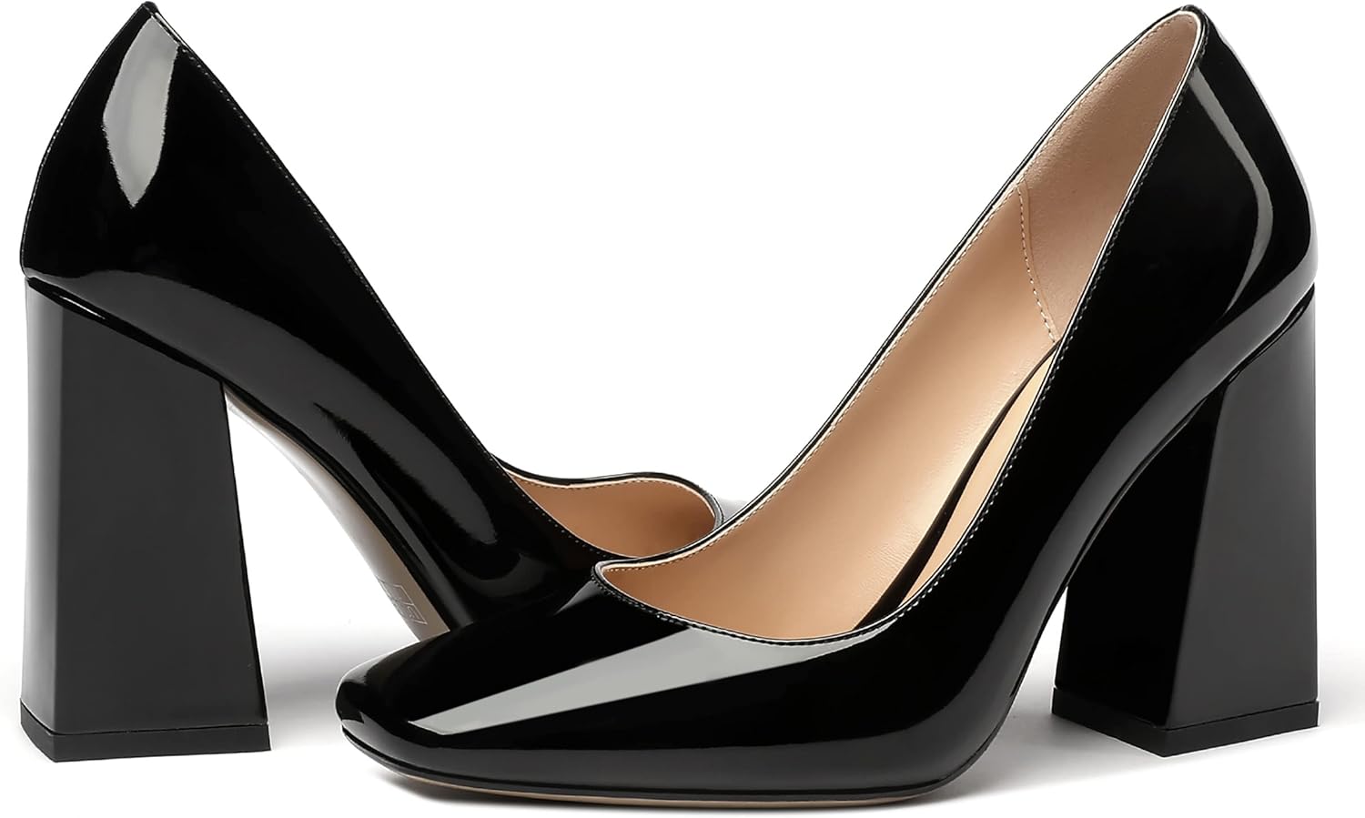 MERRORI Women's Patent Block Square Toe Solid Slip On Chunky High Heel Pumps Shoes 4 Inch - Image 6