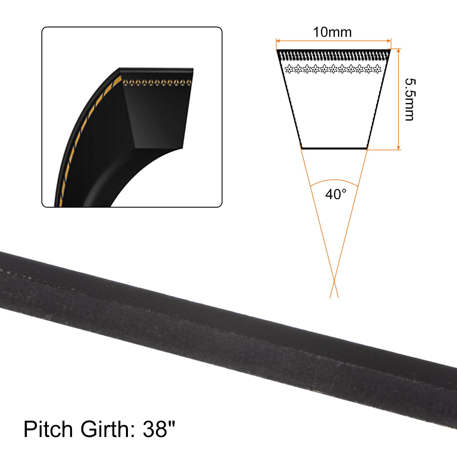 HARFINGTON 2Pcs M-38 Rubber V Belt 38" Lp 10mm W 5.5mm H, JIS Standard — Amazon image 2