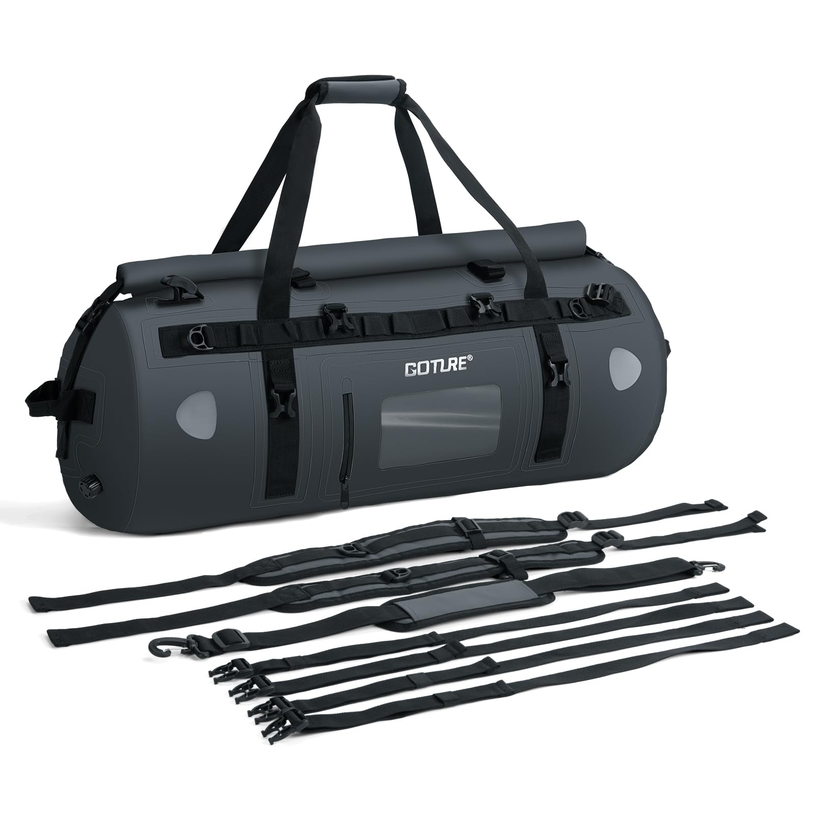 Goture Motorrad-Trockentasche – 45 l wasserdichte Reise- und Gepäck-Hecktasche, Satteltasche mit transparenter Tasche, Rolltop-Verschluss, Schultergurten, Reflektorstreifen und Netztasche