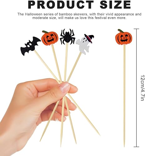 Miniatura 4 de 100 palillos de dientes de calabaza, arañas de murciélago, palillos de madera para aperitivos, palillos de comida para fiesta de Halloween, fiesta,