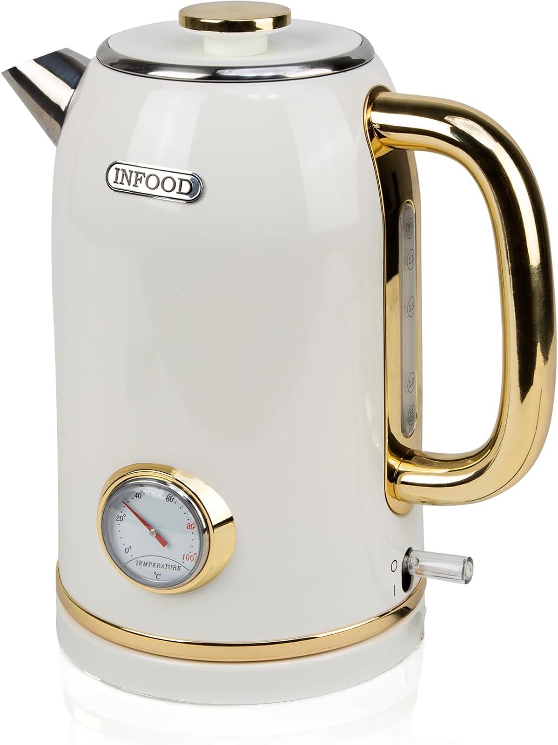 Retro Electric Kettle, 2L / 67oz Hot Water Kettle Electric with Thermometer, 1200W Fast Heating Stainless Steel Tea Kettle for Boiling Water, Cordless, LED Indicator, Auto Shut-Off, White Gold (White) Thumbnail