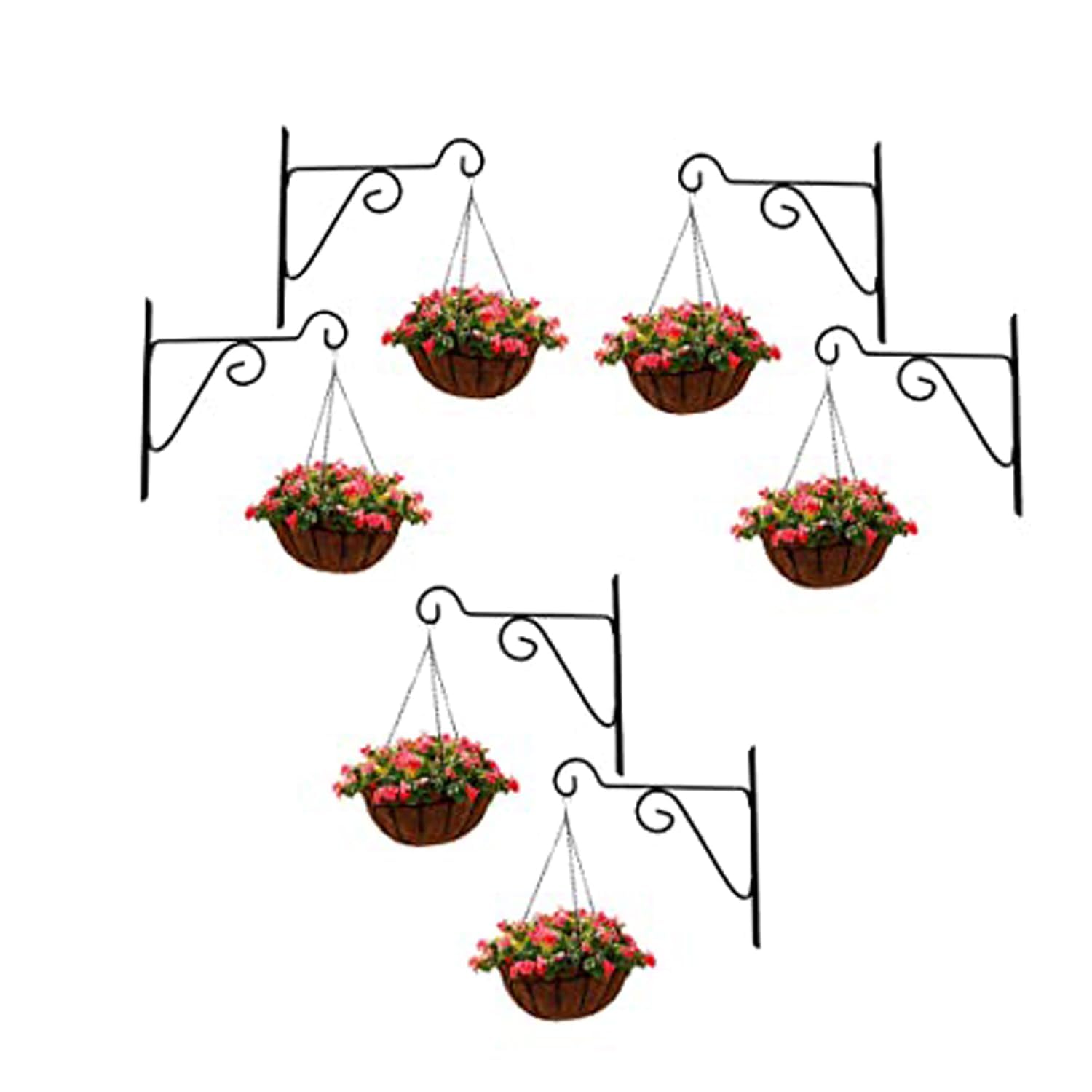 Set of 6 Decorative Iron Plant Hanger Wall Mount Hooks for Hanging Planters | Premium Metal Flower Pot Holder Bracket for Balcony, Home, Garden, Patio & Outdoor Decoration | Strong Black Finish-image-26