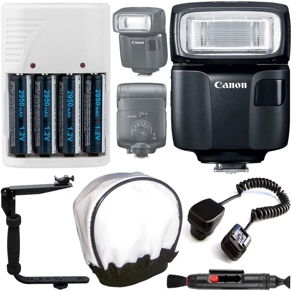 Canon Speedlite El 100 フラッシュ オフカメラフラッシュコード 単3電池4本 ホワイト充電器 フラッシュブラケット ユニバーサルソフトフラッシュディフューザー レンズクリーニングペン トップフラッシュアクセサリーバンドル フラッシュ Amazon
