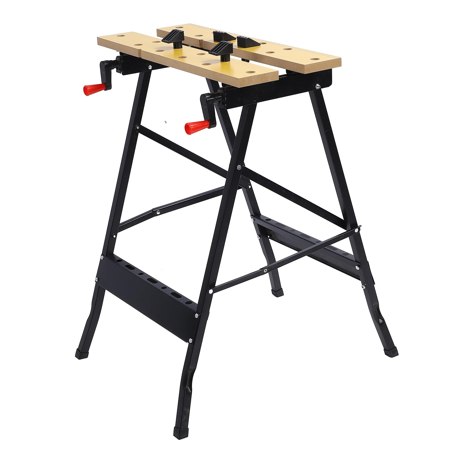 Mesa de Trabajo Plegable, Marco de Acero con Mordazas de MDF, Banco de Trabajo Portátil para Taller, Carga de 220 LB, Superficie de Sujeción Ajustable para Talleres, Reparación, Pintura,
