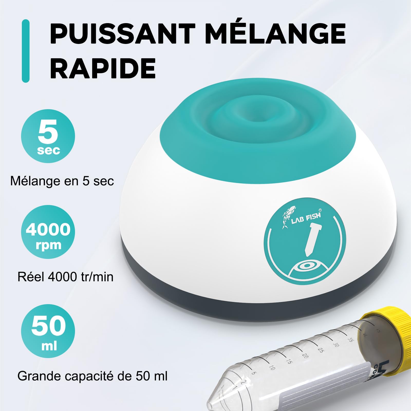 LAB FISH VM200 Mini Agitateur Vortex - Mélangeur de Vernis, Encres de Tatouage, Colle à Cils, Peintures Modelisme & Tubes à Essai (50 ml) - Démarrage/Arrêt par Pression