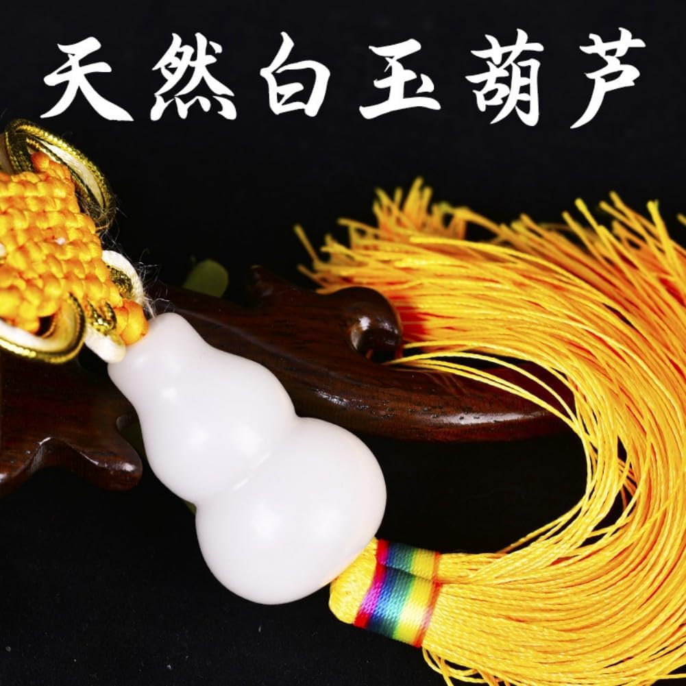 天然白玉葫芦 Feng Shui Good Amulet 六字真言吊坠汉白玉石葫芦带盖解厨房西北方挂饰 fengshui Chinese Tassel Ornaments-1824
