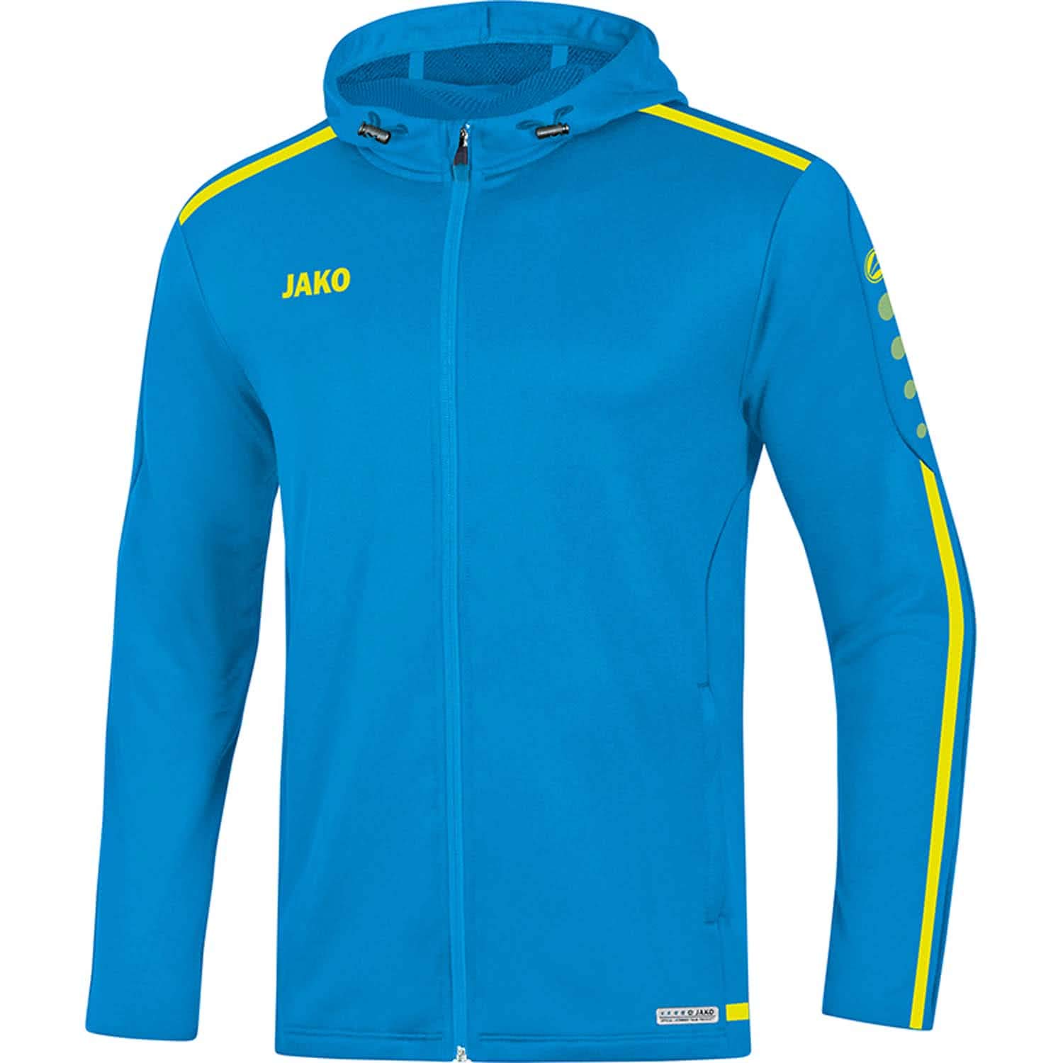 JAKO Women's Striker 2.0 Hooded Jacket, Blau/Neongelb, 34 (EU)