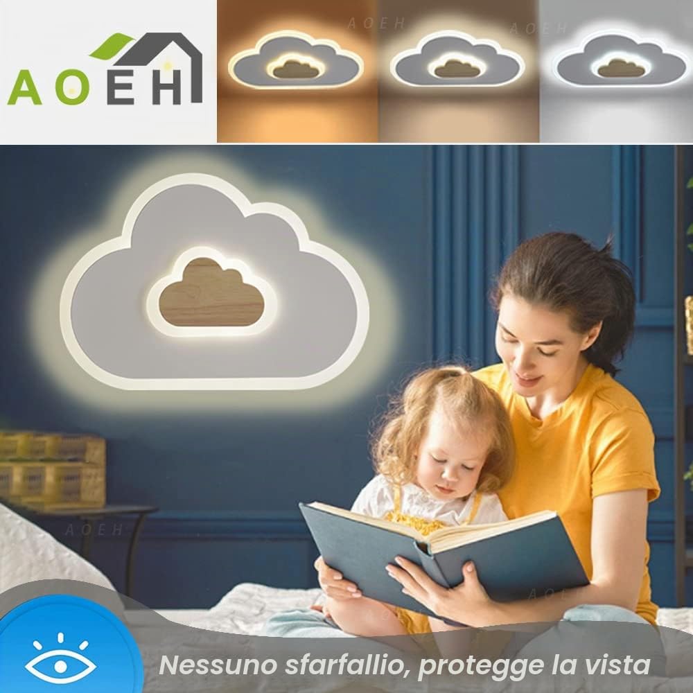 Plafoniera a LED lampada da soffitto creativo nuvole,con telecomando dimmerabile legno lampadario bambini 20W bianche moderne Plafoniera per soggiorno camera da letto camera dei bambini,40cm