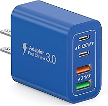 20W PD Fast Charging USB Outlet iPhone Type-C Charger AC Adapter USB Port A & C Port Adapter Type C USB Power Strip for iPhone, iPad, Android and More Devices (Blue)