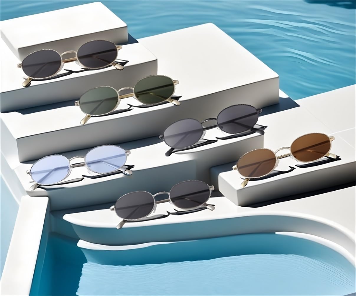 ADE WU Trendy Retro Oval Sunglasses for Women Men 2026 90s Narrow Lightweight Metal Frame Sun Glasses - Image 5