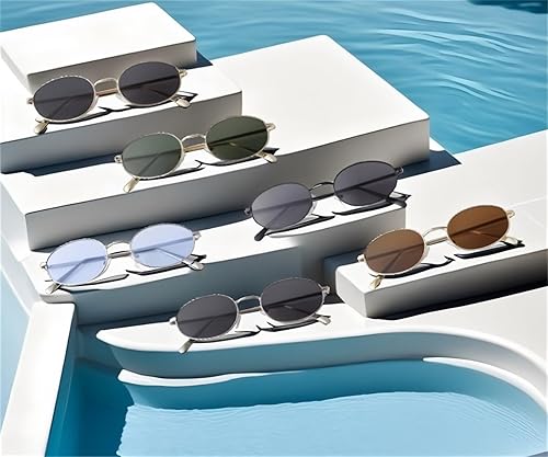 Miniatura 6 de ADE WU Lentes de sol ovalados retro de moda para mujeres y hombres, estilo de los años 90, estilo vintage y ligero con marco de metal