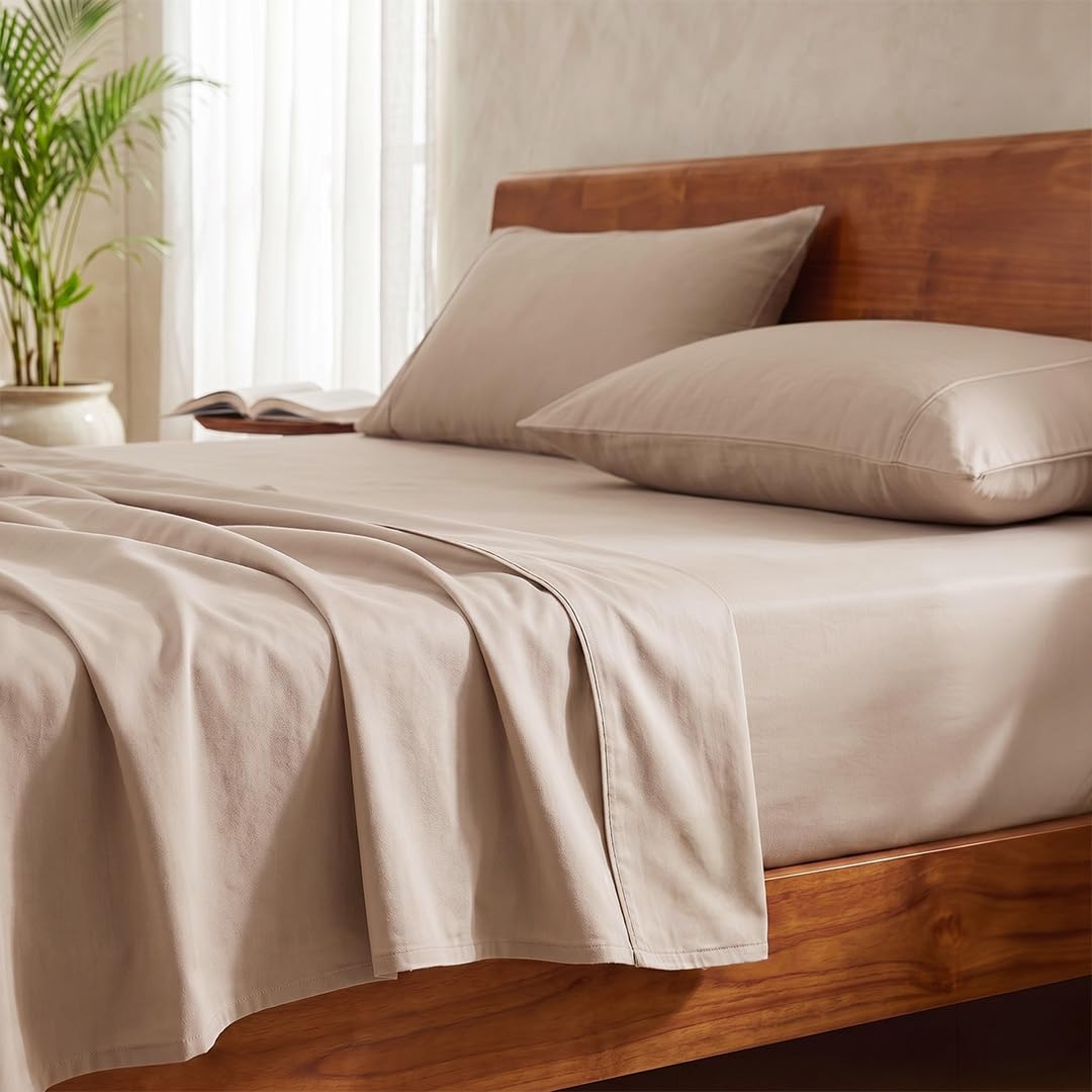 LANE LINEN 100% Organic Cotton Fitted Bedsheet for Super King Size Bed – 12" Deep Pocket, 1 Elastic Fitted Sheet (78"x72") + 2 Pillow Covers, Soft & Breathable, Oeko-TEX Certified - Taupe-image-31