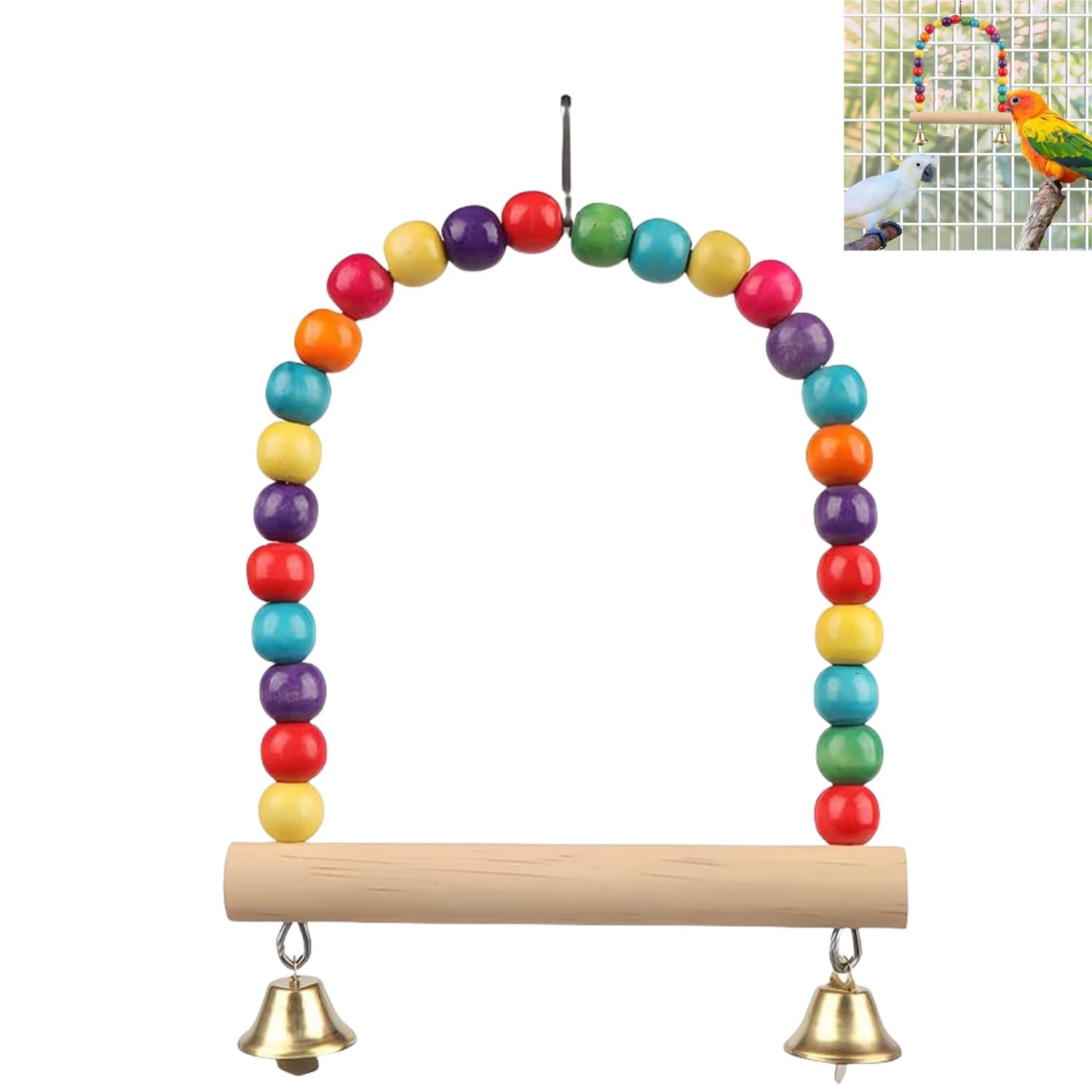 Altalena per Pappagalli Colorata 15cm x 12cm,Giocattolo per Uccelli da Gabbia,Giochi per Uccelli pappagalli,Giochi in Legno per Pappagallini,Calopsite e Cocorite