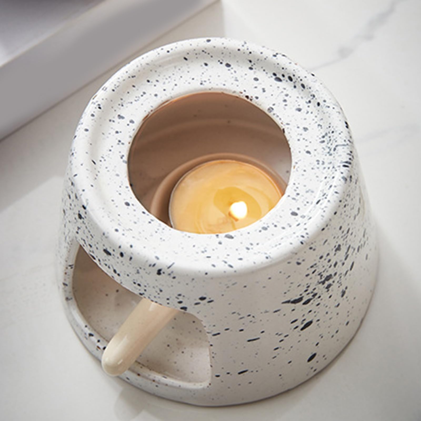 bruciatori per Cera profumata, Diffusore for aromaterapia con portacandele, Cucchiaio for scaldatazze in Ceramica for casa o Ufficio(White)