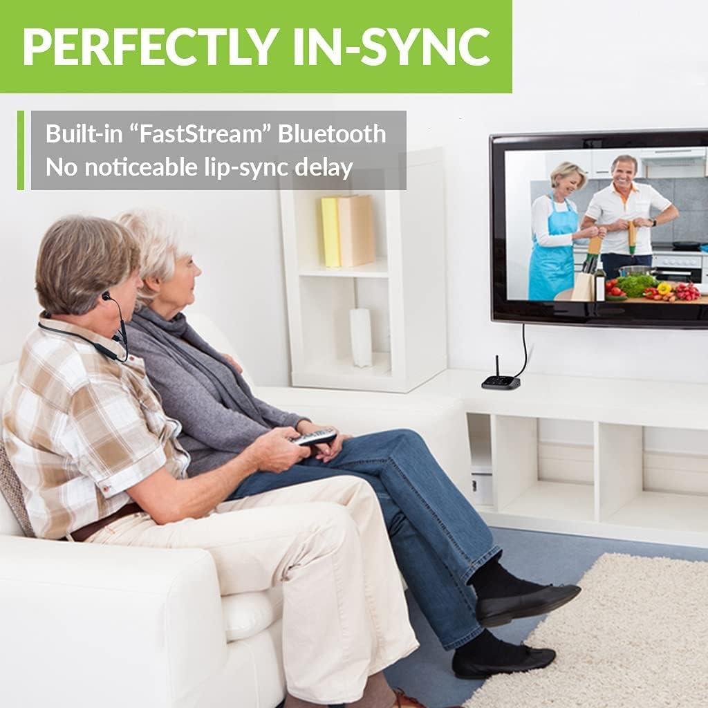 Avantree HT5006 Wireless Headphones Earbuds for TV Watching, Neckband Earphones Hearing Set w/Bypass Bluetooth Transmitter for Optical Digital, RCA, 3.5mm Ported TVs, Plug n Play, No Delay - Image 3