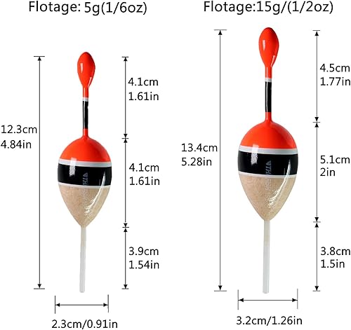 Miniatura 13 de THKFISH Flotadores de pesca Bobbers Slide Floats Balsa Fishing Bobber Slip Bobbers para Crappie Panfish Trucha Bass (1/2 oz 2 x 5.28 pulgadas) (1/6