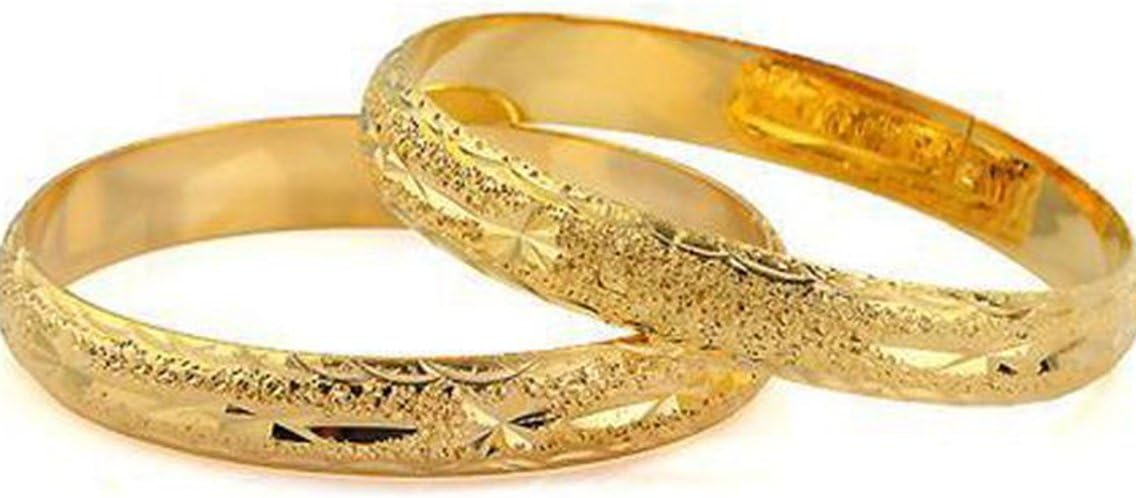 2pcs/lots Women's bangle 18k Yellow Gold Plated Bracelet Carved Bangle 60mm10mm Jewelry