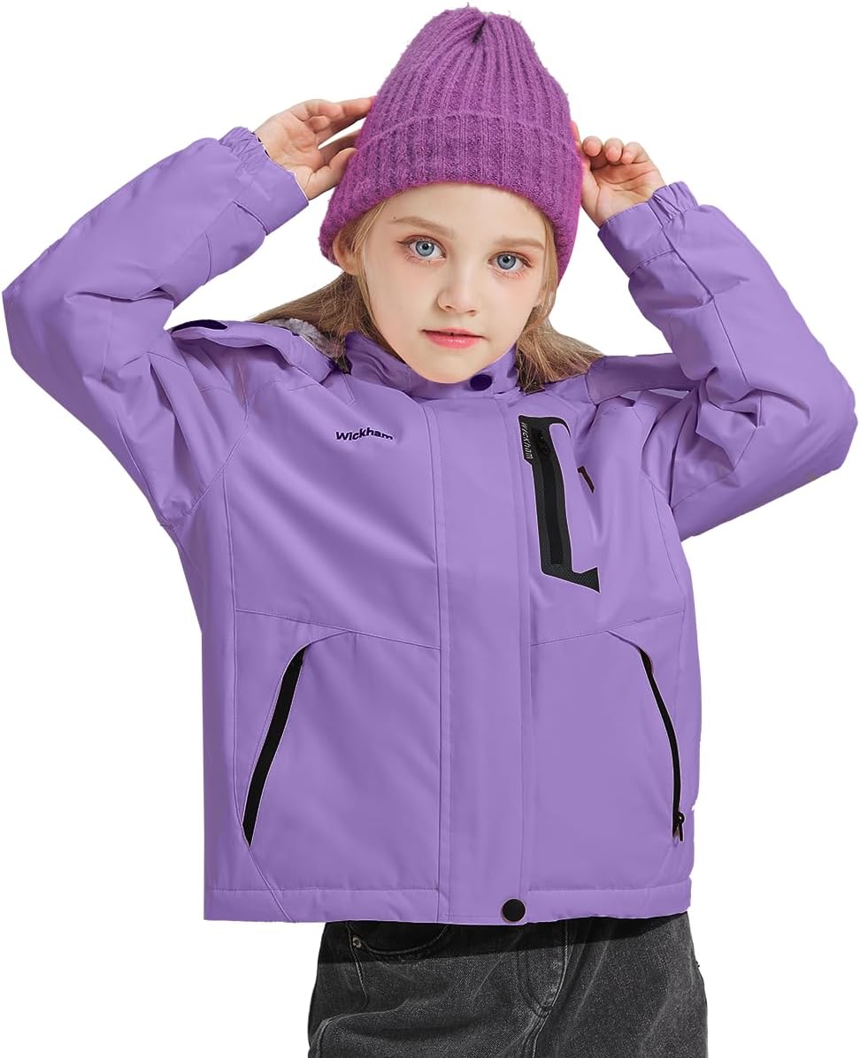 WICKHAM Girl's Waterproof Ski Jacket Winter Warm Fleece Lined Snow Windproof Jackets Removable Hood Ski Coat for Kids - Image 2