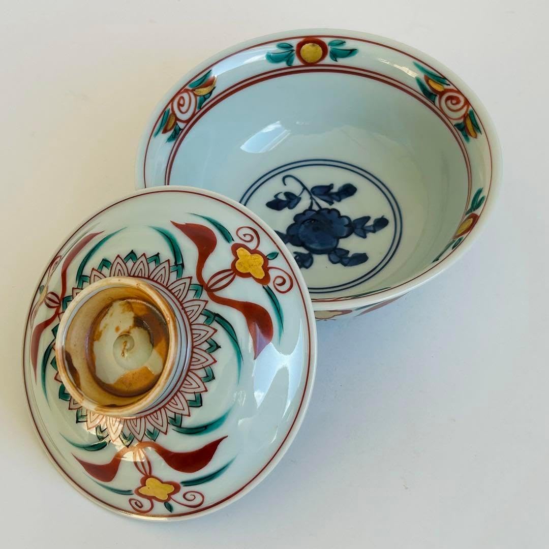 【未使用．美品】清水焼き　 蓋茶碗　蓋付き碗　飯碗　茶碗 色絵 五客 和食器 清水焼き 蓋茶碗 蓋付き碗 飯碗 茶碗 色絵 五客 和食器