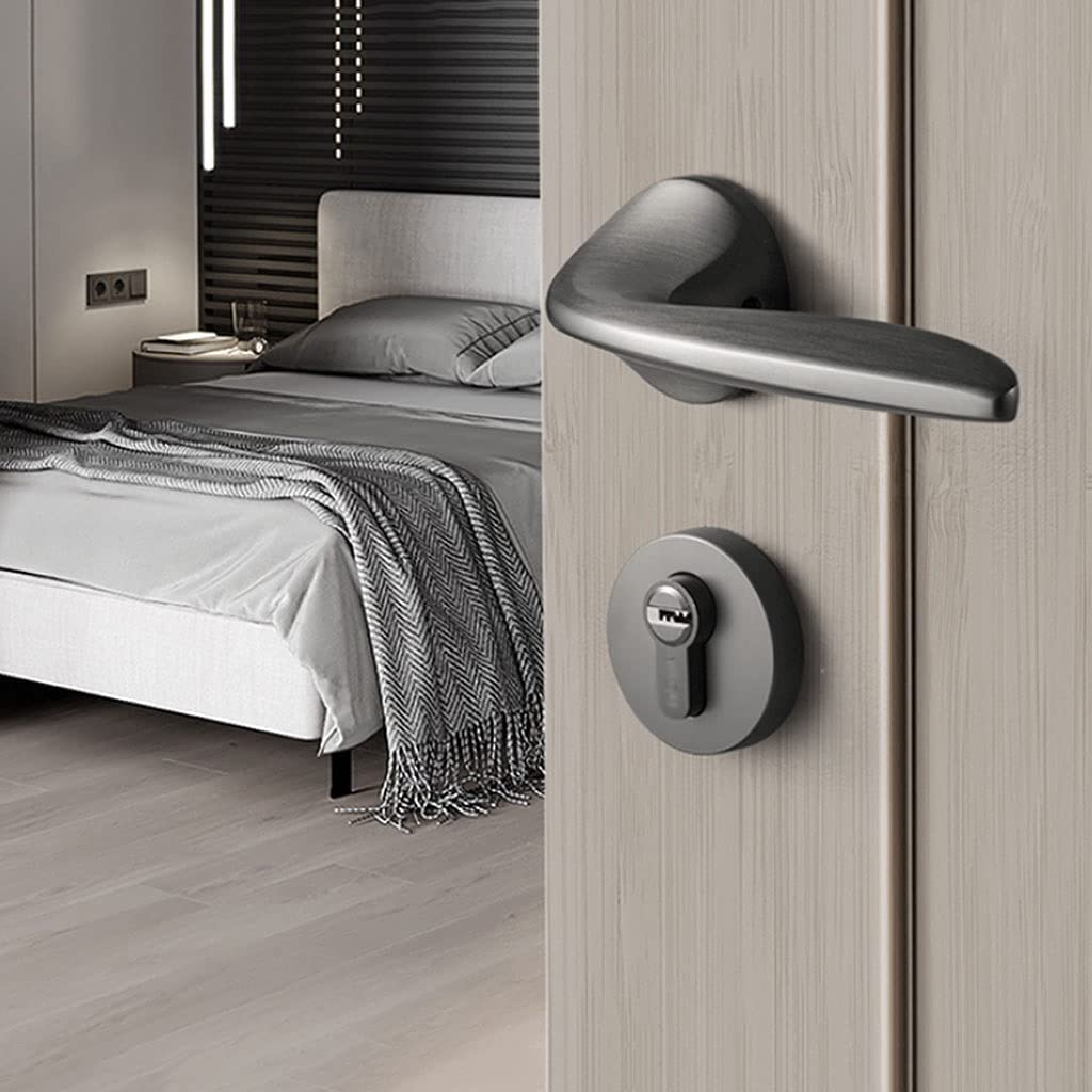 Zamek od drzwi Dempen Magnetisch Deurslot Deurhendels, Ergonomische Deurklink Met Sleutel, Grijs-Zwarte Deurknop voor Home Hotel Kantoor Appartement Cichy