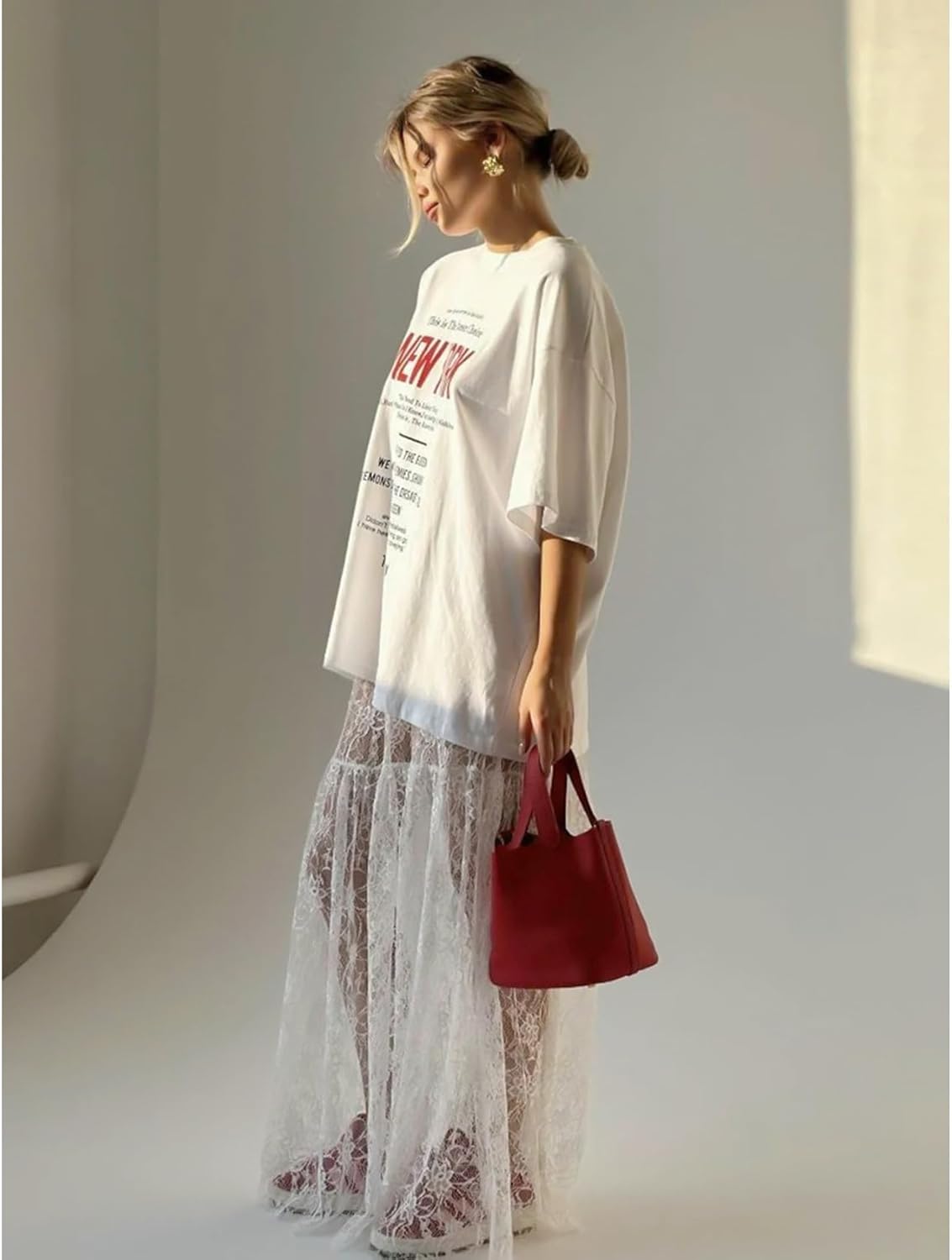 Women Sexy Sheer Lace White Flare Skirts Summer Floral Embroidered High Waist Long Maxi Beach Skirt - Image 3