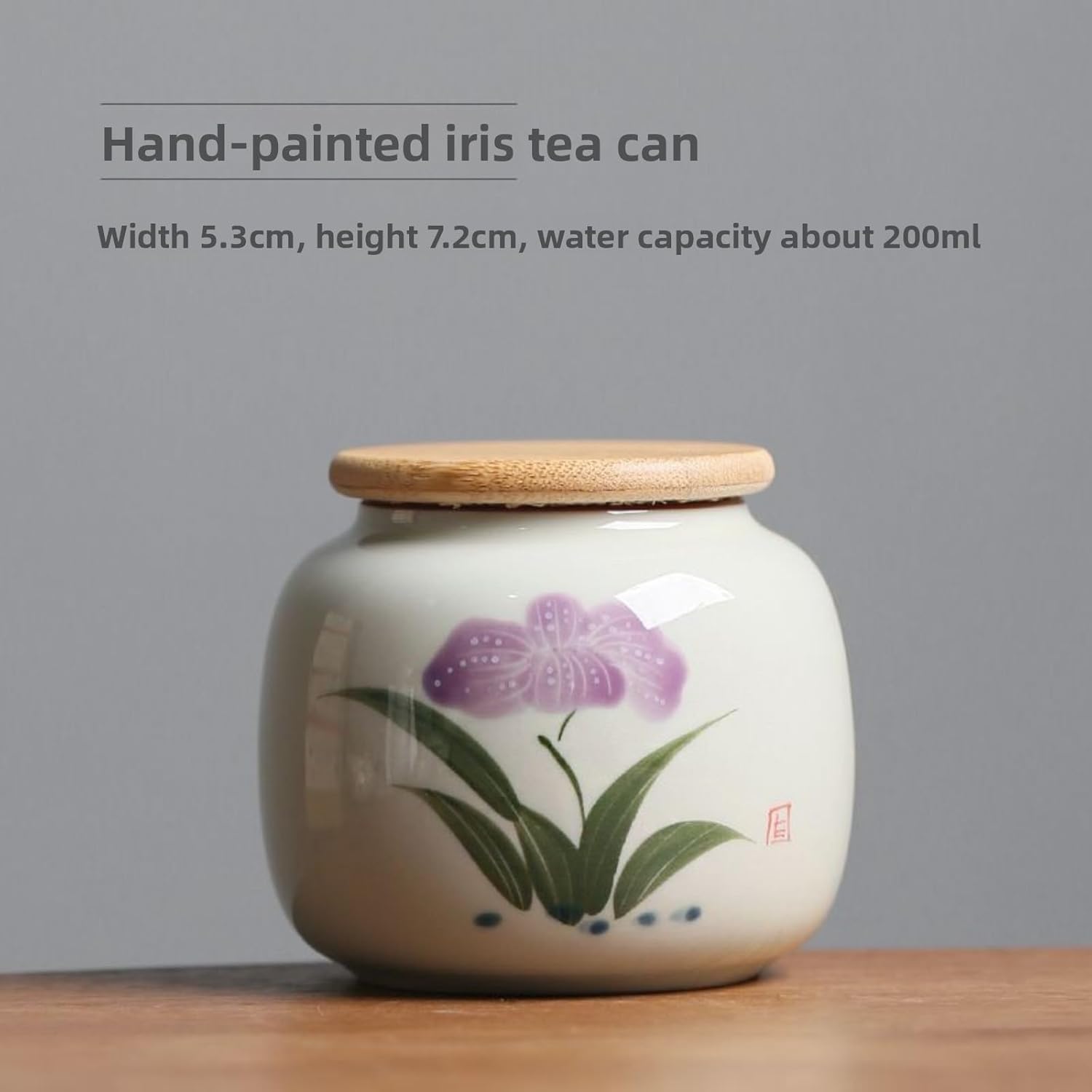 Hand-drawn Ceramic Underglaze Color Tea Caddy, 200ml 6.8oz, Sealed Jar Tea Storage Jar Small Portable Jar for Household Use