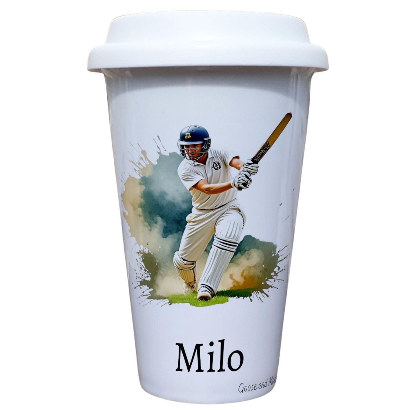 Personalised Cricket Travel Mug, Gift for Sports Lover, Thank you present for Cricket Player, Hot Drinks Flask, Insulated Coffee Cup