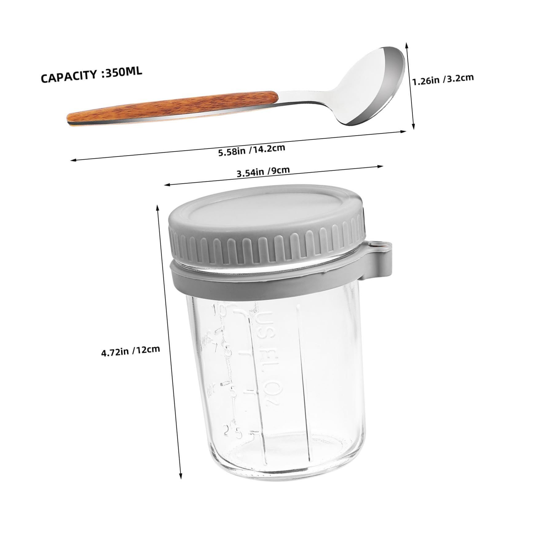 Ipetboom 4 Pièces Bocaux Verre pour Overnight Oats Lot de Pots Hermétiques avec Cuillères Réutilisables pour Yaourt Salades et Stockage Alimentaire Contenants Étanches pour Préparation de