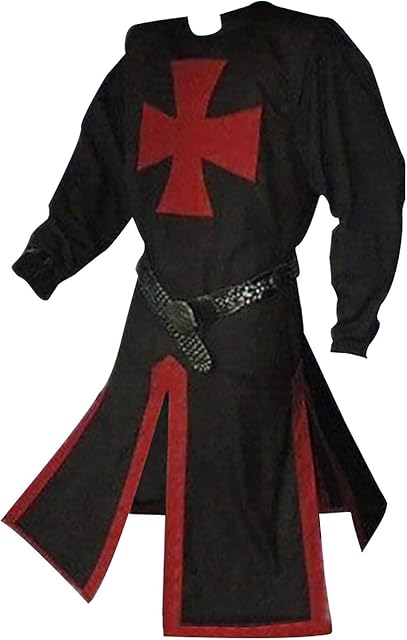 Feynman Disfraz de caballero medieval con túnica vikinga, disfraz de caballero templario, cruzado