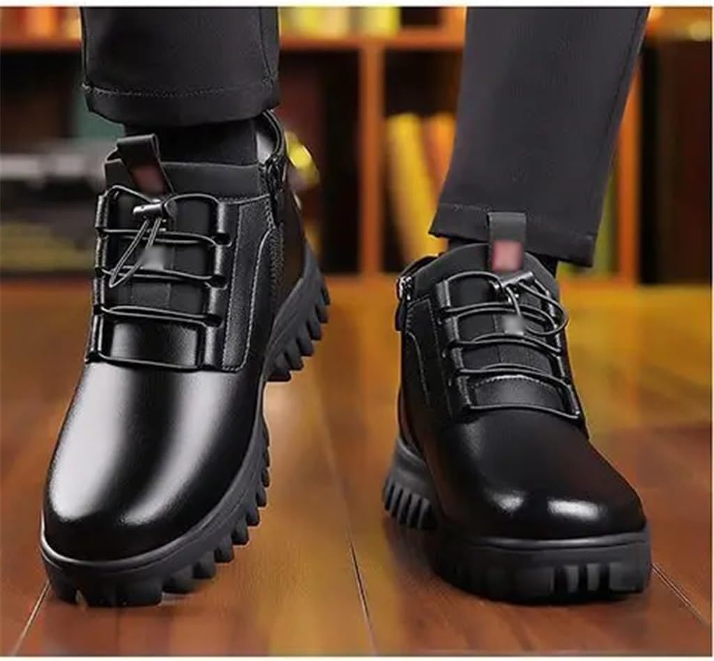 Men's Winter Leather Shoes Plush Warm Comfortable Anti Slip Business Cotton Shoes Outdoor Casual Snow Vacation(39 Code)