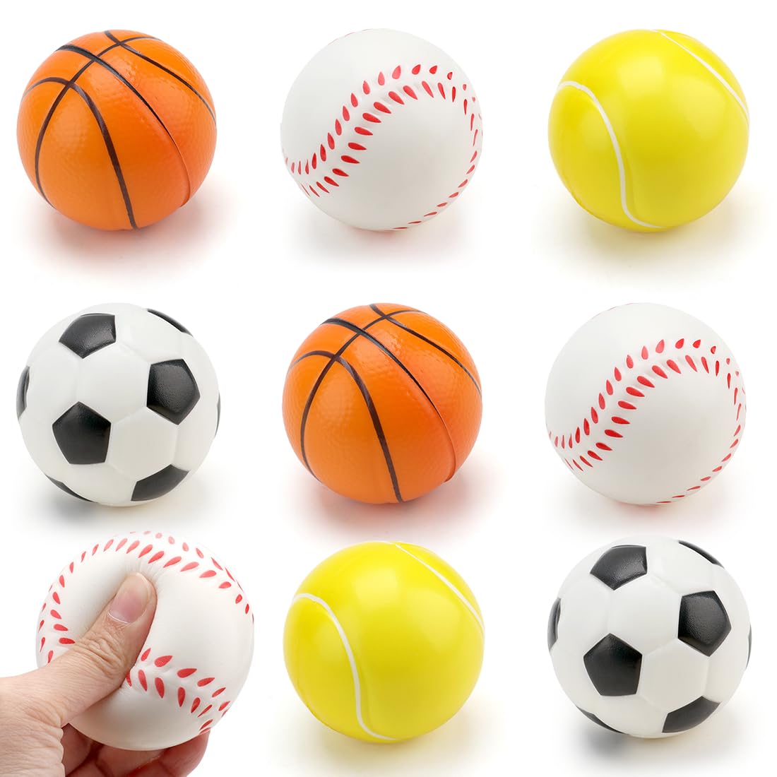 8 Stück Stressball, Mini Sportbälle, Antistressball für Kinder und Erwachsene, Stressabbau Ball Enthält Mini Fussball Basketball Baseball und Tennis, Linderung Entspannung