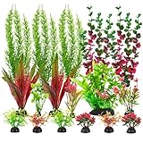 ViiWxx 18-Piece Artificial Aquarium Plants Decorations – Large Set with Red & Green Foliage, Fish Tank Decor for Betta, Goldfish, Freshwater & Saltwater Tanks, Weighted Bases